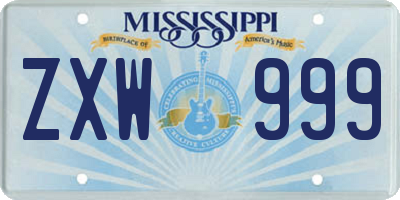 MS license plate ZXW999