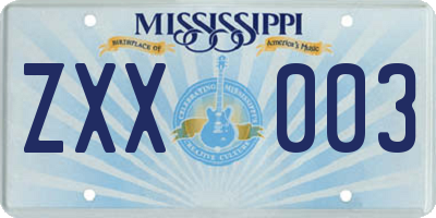 MS license plate ZXX003