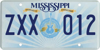 MS license plate ZXX012