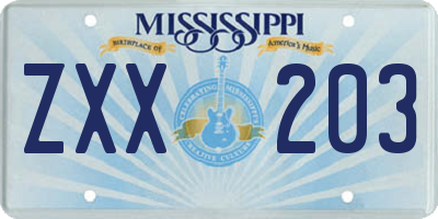 MS license plate ZXX203