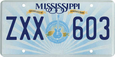 MS license plate ZXX603