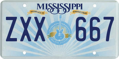 MS license plate ZXX667