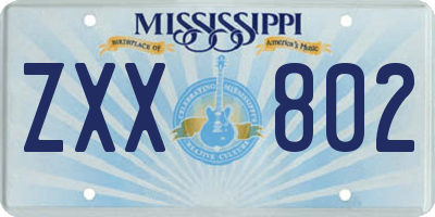 MS license plate ZXX802