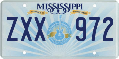 MS license plate ZXX972