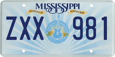 MS license plate ZXX981