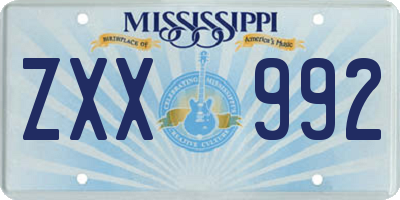 MS license plate ZXX992