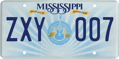 MS license plate ZXY007