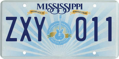 MS license plate ZXY011