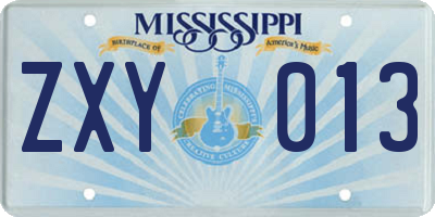 MS license plate ZXY013