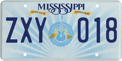 MS license plate ZXY018