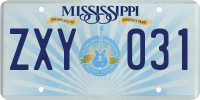 MS license plate ZXY031