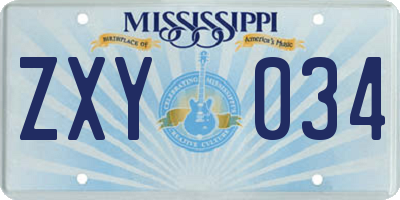 MS license plate ZXY034