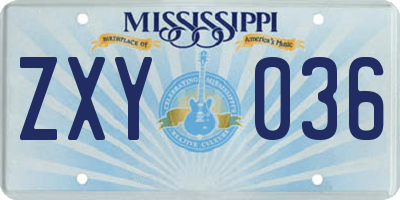 MS license plate ZXY036