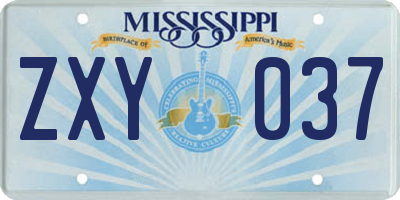 MS license plate ZXY037