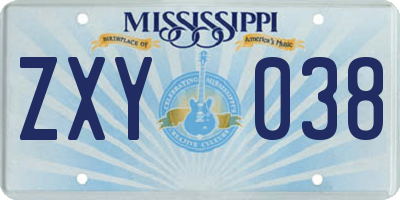 MS license plate ZXY038