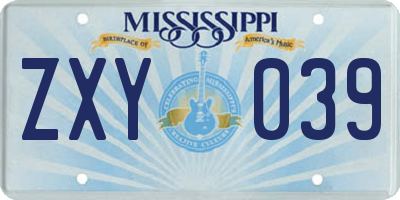 MS license plate ZXY039