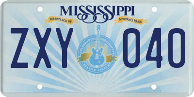 MS license plate ZXY040