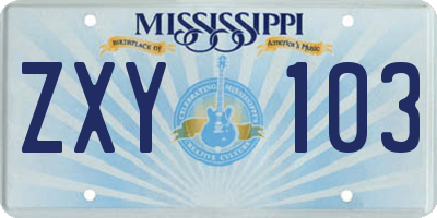 MS license plate ZXY103