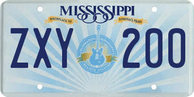 MS license plate ZXY200