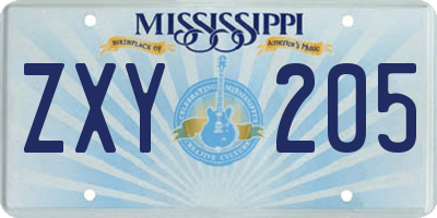 MS license plate ZXY205