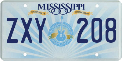 MS license plate ZXY208