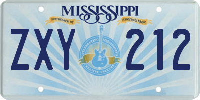 MS license plate ZXY212