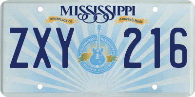 MS license plate ZXY216