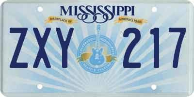 MS license plate ZXY217