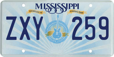 MS license plate ZXY259