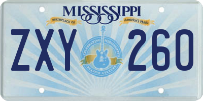 MS license plate ZXY260