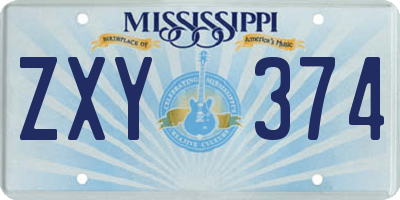 MS license plate ZXY374