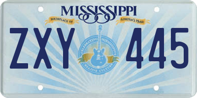 MS license plate ZXY445