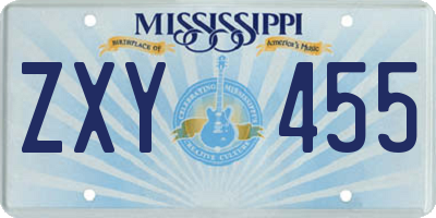 MS license plate ZXY455