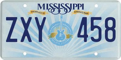MS license plate ZXY458