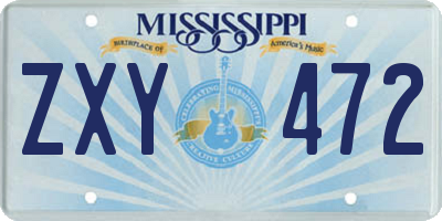 MS license plate ZXY472