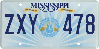 MS license plate ZXY478