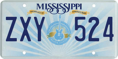 MS license plate ZXY524