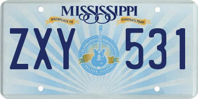 MS license plate ZXY531