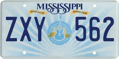 MS license plate ZXY562