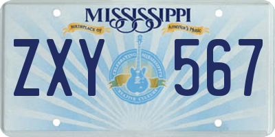 MS license plate ZXY567