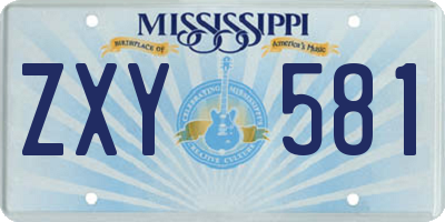 MS license plate ZXY581