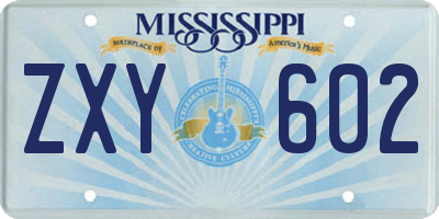 MS license plate ZXY602