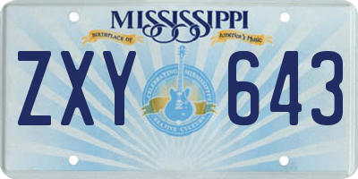 MS license plate ZXY643