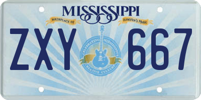 MS license plate ZXY667