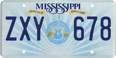 MS license plate ZXY678