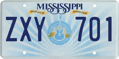 MS license plate ZXY701