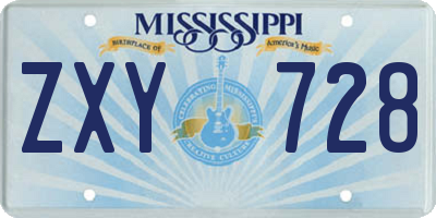 MS license plate ZXY728