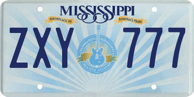 MS license plate ZXY777