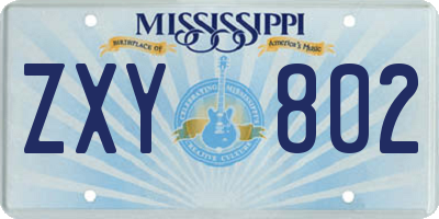 MS license plate ZXY802