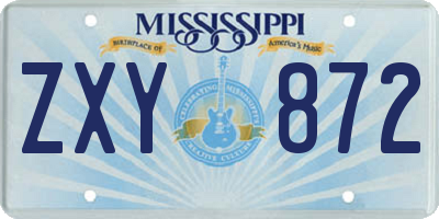MS license plate ZXY872